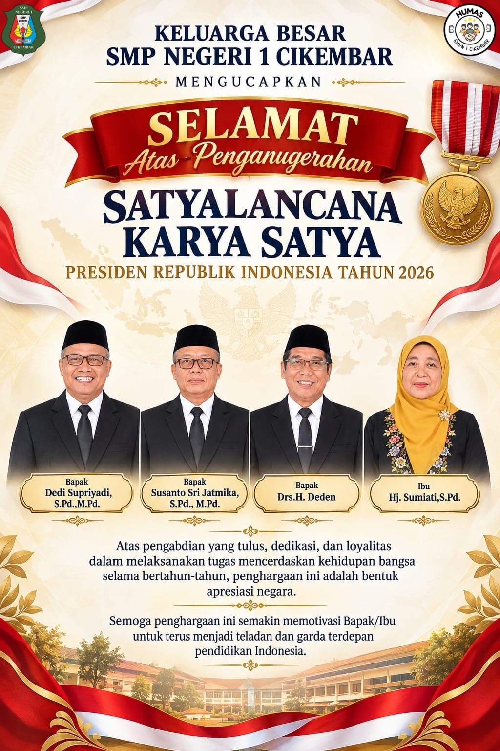Empat Pendidik di Sukabumi Menerima Satyalancana Karya Satya